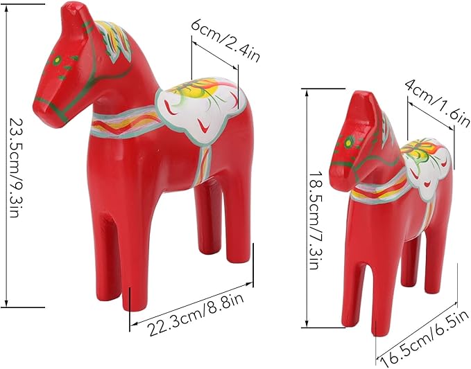 Asixxsix Red Scandinavian Wooden Dala Horse Figurines, Set of 2, Cultural Christmas Decoration Gift