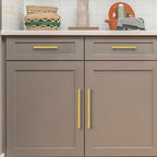 Ravinte 10 Pack Solid Kitchen Cabinet Handles Gold Cabinet Pulls Slim Drawer Pulls with 6-1/4 Inch Hole Center Square Bar Kitchen Cabinet Hardware Brushed Brass Cabinet pulls