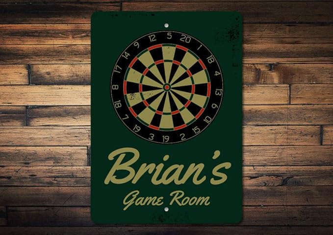 Brian's Game Room Personalized Name Aluminum Metal Sign for Man Cave Wall Decor Entertainment Space Hanging Plaque with Pre-Drilled Holes 10x14 Inch