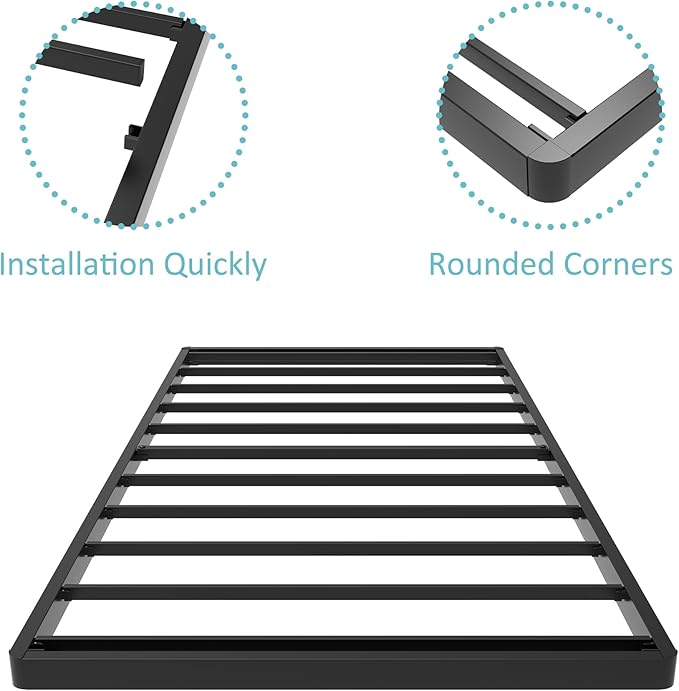 Twin Box Spring Bed Base 2 Inch, Low Profile Metal Boxspring Twin Bunkie Board 2 Inch, 2000 Lbs Max Weight Capacity Mattress Foundation, Noise-Free, Easy Assembly