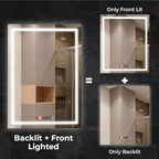 Fab Glass and Mirror LED Mirror 40x32 Inches, Led Bathroom Mirror with Lights Front and Backlit Anti-Fog Memory Brightness, Three Color Options Frameless Wall Mounted Bathroom Vanity Mirror