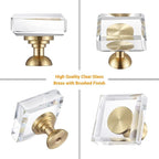 24-Pack 1-1/4-Inch White Cabinet Glass Crystal knobs Brass Drawer Round Knobs Dresser Pulls, Gold Hardware Kitchen Closet knobs for Bifold Doors