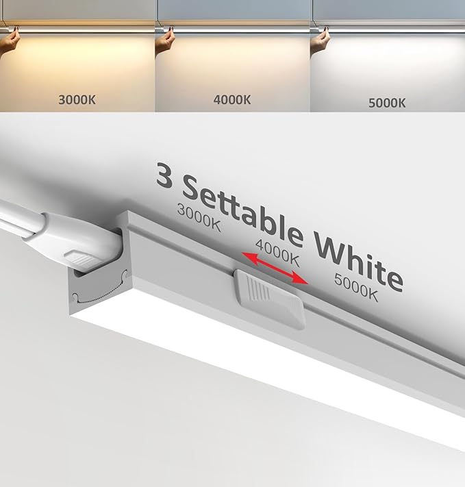 Under Cabinet Lighting Plug in, 12 Inch 4 Pcs, Linkable AC120V 3CCT 3000K/4000K/5000K Ultra Slim, LED Under Cabinet Lights for Counter Light, Kitchen, Shelf, Sink, Workshop, Desk, White