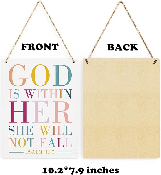 Motivational Scripture Wall Art Bible Verses Psalms 46:5 Wooden Hanging Sign Prayer Room Decor Religious Gift Christian Wall Decor for Home Office Bedroom Living Room Nursery 8x10 Inches
