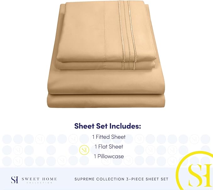 Twin XL Sheets - Breathable Luxury Sheets with Full Elastic & Secure Corner Straps Built In - 1800 Supreme Collection Extra Soft Deep Pocket Bedding Set, Sheet Set, Twin XL, Camel