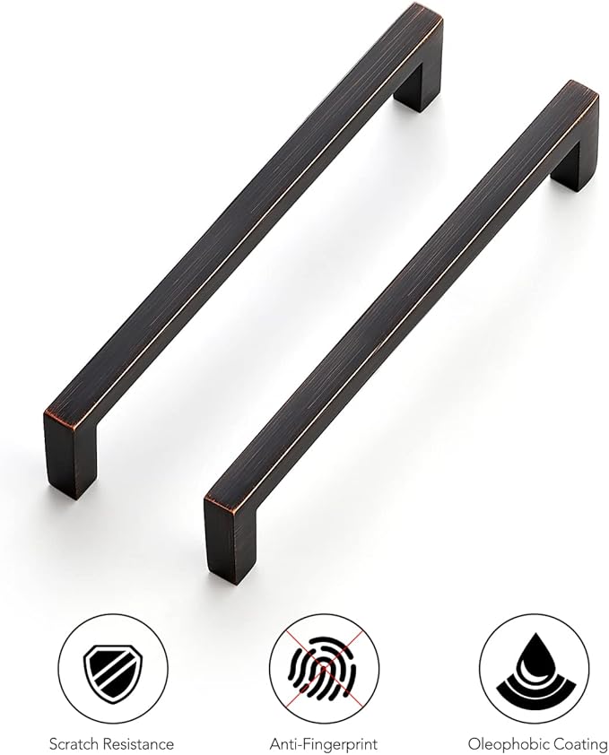 Ravinte 10 Pack Solid Kitchen Cabinet Handles Oil Rubbed Bronze Cabinet Pulls Slim Drawer Pulls with 5 Inch Hole Center Square Bar Kitchen Cabinet Hardware