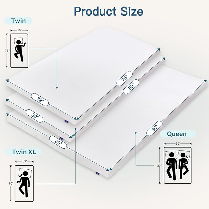 Airensky 4 Inch Memory Foam Mattress Topper, Cooling Gel Infused High Density Twin (39"x75") Topper with Removable Skin-Friendly Cover, Bed Topper for Pressure Relief Back Pain, CertiPUR-US Certified
