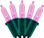 YULETIME 200 Count Pink LED Christmas Lights, 66 Feet Green Wire UL Certified Commercial Grade Holiday String Light Set (Pink)