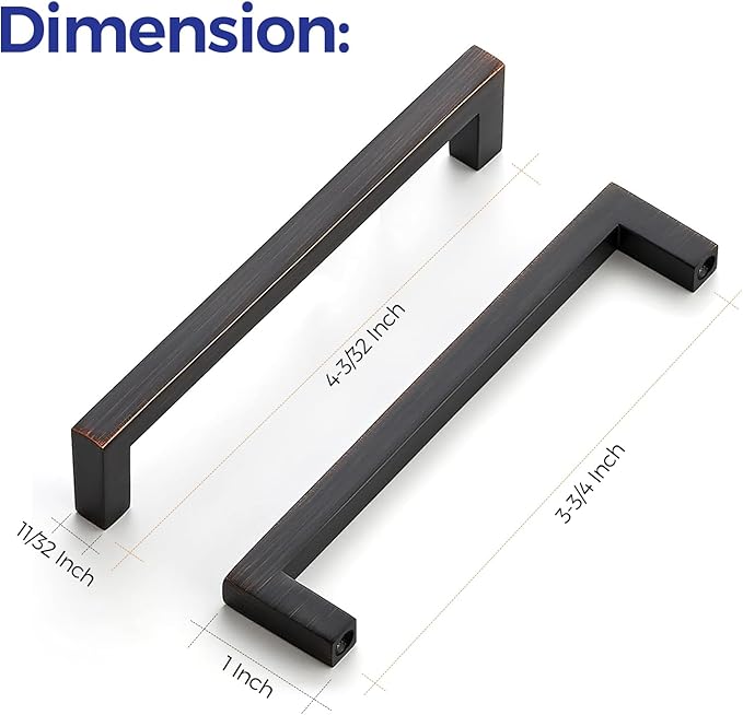 Ravinte 10 Pack Solid Kitchen Cabinet Handles Oil Rubbed Bronze Cabinet Pulls Slim Drawer Pulls with 5 Inch Hole Center Square Bar Kitchen Cabinet Hardware
