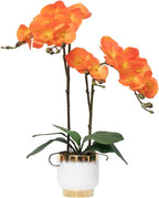 CXGS Orchids Artificial Flowers Real Touch Fake Flowers in Ceramic Pot 20" Orange Faux Orchid Plant Lifelike Silk Phalaenopsis for Centerpiece Hotel Home Indoor Decor