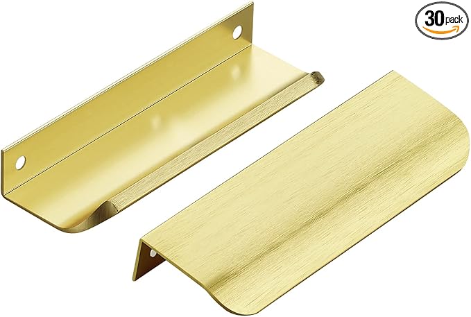 Ravinte Hardware 30 Pack Gold Cabinet Handles, 4.75 Inch (120mm) Finger Edge Pulls, 3.75 Inch Hole Center, Finger Pulls for Cabinets