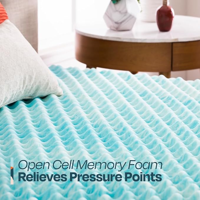 Linenspa 3 Inch Convoluted Gel Swirl Memory Foam Mattress Topper - Promotes Airflow - Relieves Pressure Points - California King