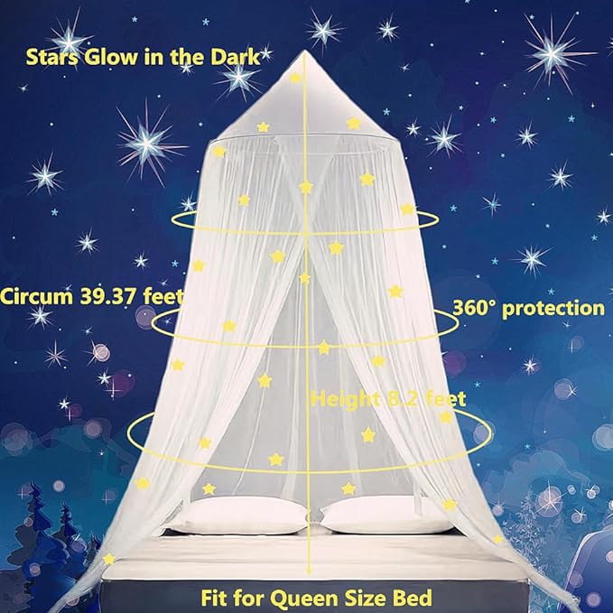 Eimilaly Stars Bed Canopy Glow in The Dark, Bed Canopy for Girls Mosquito Net, Princess Canopy for Girls Bed Room Decor, Pink