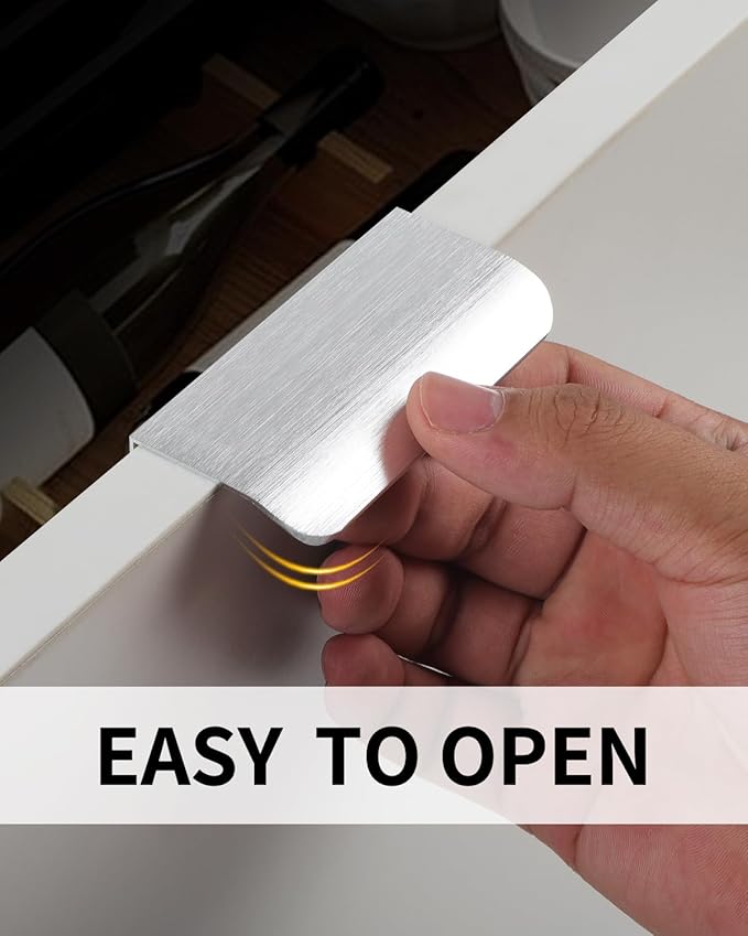 5 Pack 3 inch self Adhesive Cabinet pulls Silvery Finger pulls for cabinets Stick on Handles Concealed Cabinet Handles Edge pulls for cabinets Drawer Pull Seam Drawer Handles Flat pulls
