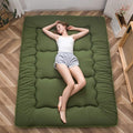 MAXYOYO Japanese Floor Mattress Futon Mattress Thicken Tatami Mat Sleeping Pad Roll Up Mattress Floor Lounger Bed Folding Couch Bed Mattress Pad for Guest Room, Green, Queen