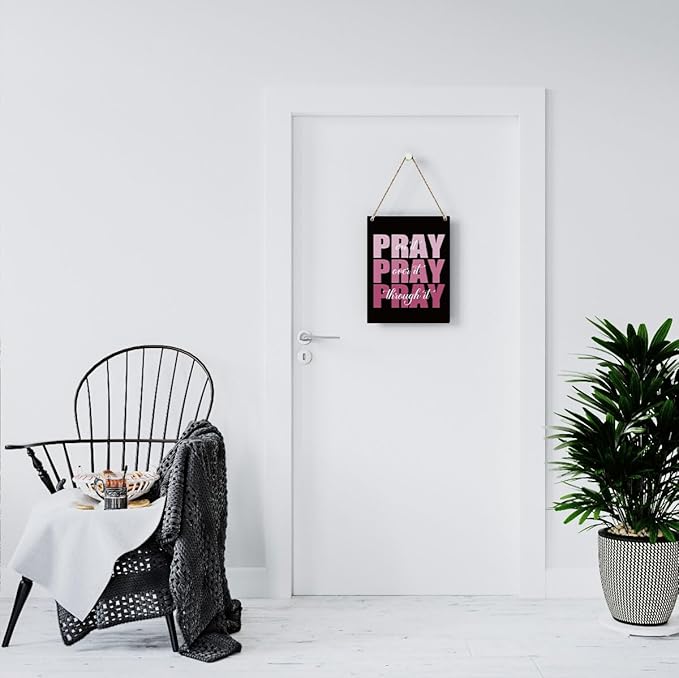 Pink And Black Room Decor Black Bathroom Decor Christian Gifts for Women Pink Desk Gift for Women Home Office Living Room Bedroom Inspirational Pray Over It Wooden Sign Wall Art Decor
