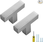 Ravinte 3 Pack Brushed Nickel Kitchen Cabinet Handles Single Hole Cabinet Pulls Square Kitchen Hardware for Cabinet Drawer Pulls Drawer Handles Come with Screwdriver