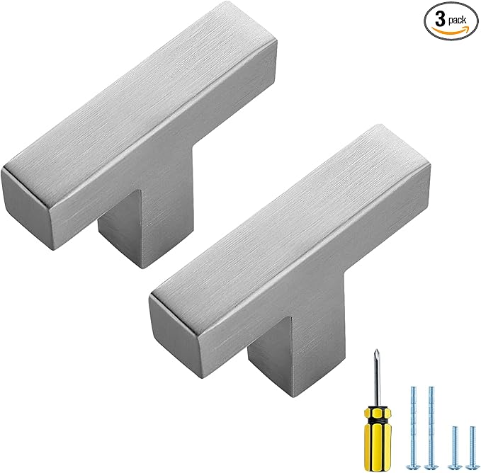 Ravinte 3 Pack Brushed Nickel Kitchen Cabinet Handles Single Hole Cabinet Pulls Square Kitchen Hardware for Cabinet Drawer Pulls Drawer Handles Come with Screwdriver