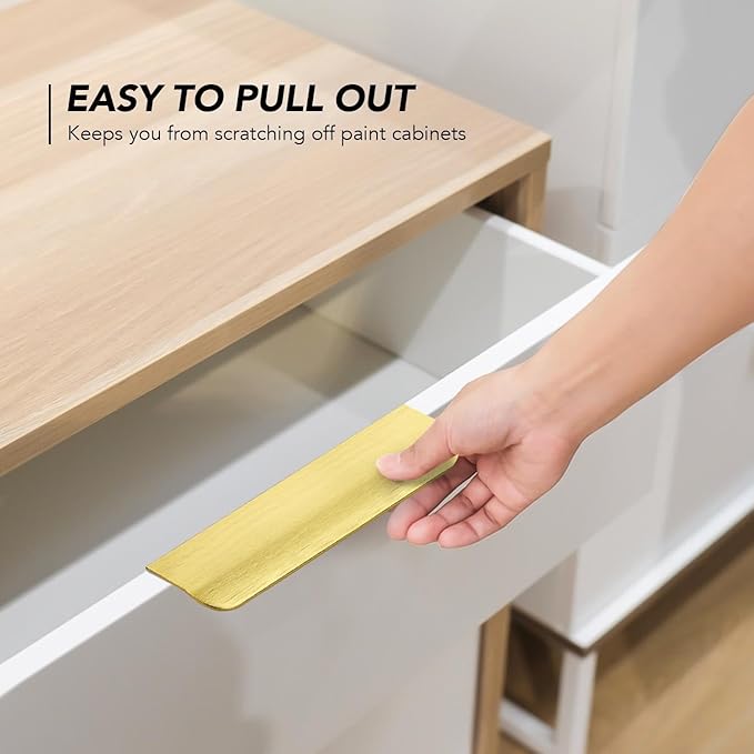 Ravinte Hardware 10 Pack Gold Cabinet Handles, 5 Inch (128mm) Finger Edge Pulls, 4 Inch Hole Center, Finger Pulls for Cabinets