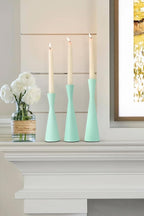Vixdonos Taper Candle Holders Metal Candlestick Holders Set of 3 Table Mantel Decorative Candle Stand for Dinning,Party，Wedding,Home Decor(Light Green)