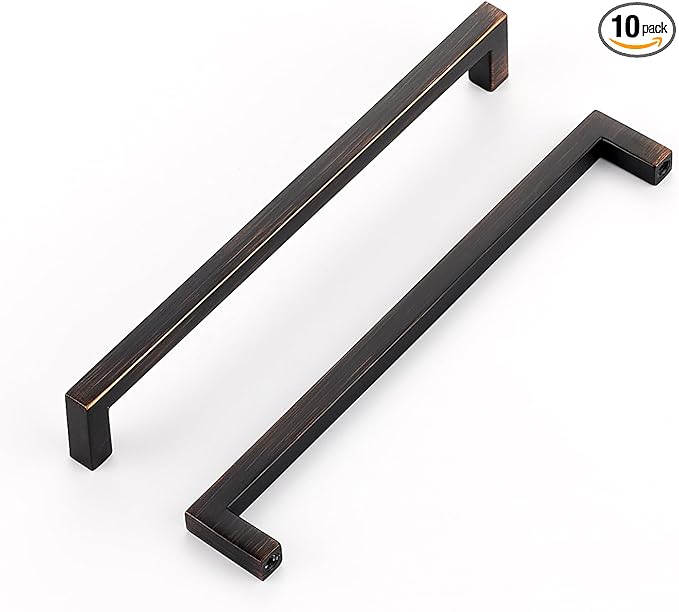 Ravinte 10 Pack Solid Kitchen Cabinet Handles Oil Rubbed Bronze Cabinet Pulls Slim Drawer Pulls with 6-1/4 Inch Hole Center Square Bar Kitchen Cabinet Hardware