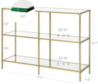 VASAGLE 39.4 Inch Console Table with 3 Shelves, Set of 2 Sofa Tables, Modern Entryway Table, Metal Frame, Tempered Glass Shelf, Entryway Living Room Bedroom, Metallic Gold and Transparent ULGT999G01