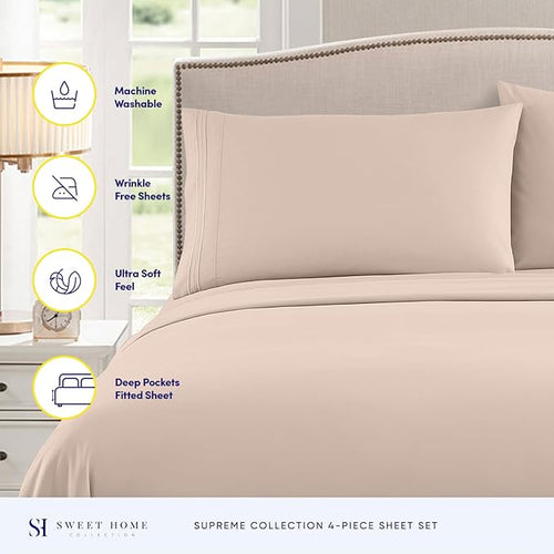 1800 Thread Count Sheet Set – Soft Egyptian Quality Brushed Microfiber Sheets – Luxury Bedding Set with Flat Sheet, Fitted Sheet, 2 Pillow Cases, Queen