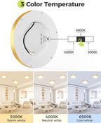 hepside 1Pack Dimmable Flush Mount Ceiling Light Fixture Golden, 3CCT Selectable 3000/4000/6500K Ceiling Lamp, 7.5INCH 15W 1500LM Low Profile Light for Bedroom, Kitchen, Bathroom, Hallway