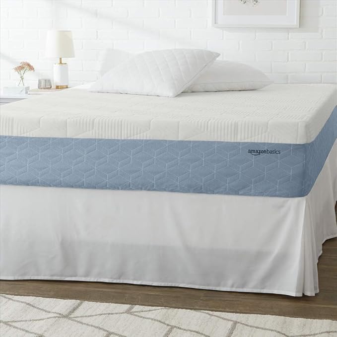 Amazon Basics Memory Foam Mattress, Medium Firm, Cooling Gel, Full Size Mattress, CertiPUR-US® Certified Foam, 75 x 54 x 12 inches, White/Gray