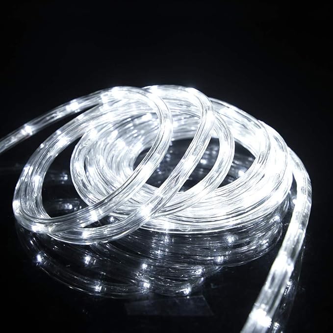 33ft LED Rope Lights, 110V 2 Wire Connectable Christmas Rope Lights Outdoor,240 LED Waterproof Indoor Outdoor White Rope Lights for Outside, Deck, Patio, Pool, Landscape Lighting (Daylight White)