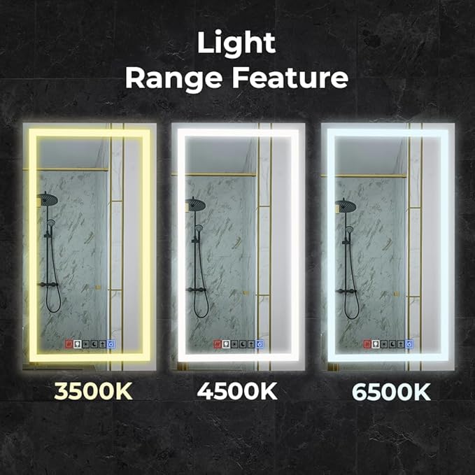Fab Glass and Mirror LED Mirror 40x32 Inches, Led Bathroom Mirror with Lights Front and Backlit Anti-Fog Memory Brightness, Three Color Options Frameless Wall Mounted Bathroom Vanity Mirror