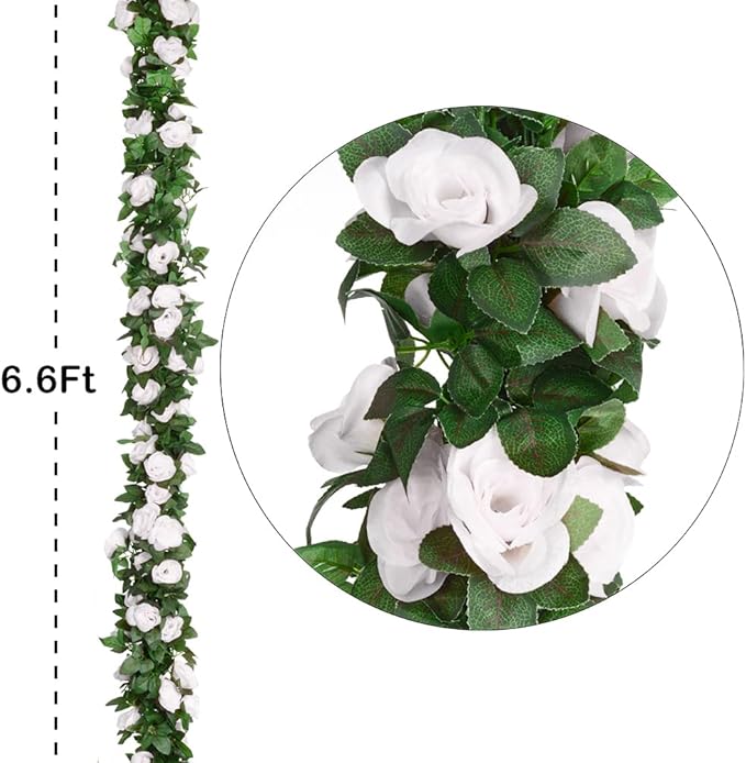 5Pcs(41FT) Flower Garland Artificial Rose Vine Garland Artificial Flowers for Wedding Party Arch Garden Floral Garlands Decor (White)