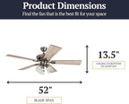 Prominence Home Glenmont, 52 Inch Farmhouse LED Ceiling Fan with Light, Pull Chain, Three Mounting Options, Dual Finish Blades, Reversible Motor - 50388-01 (Pewter)