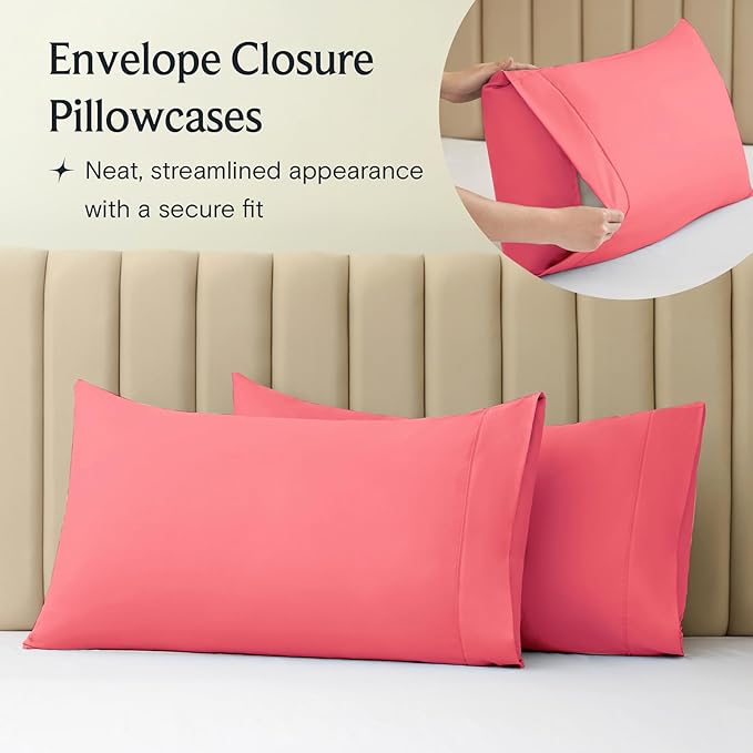 LuxClub 4 PC Sheet Set Bed Sheets Deep Pockets 16" Eco Friendly Wrinkle Free Cooling Machine Washable Hotel Bedding Silky Soft - Vermilion Queen