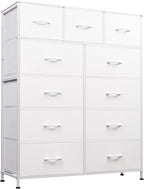 WLIVE Storage Organizer Unit with 11 Fabric Bins, Storage Drawers Organizer with Steel Frame, Tall Storage Tower Organizaton for Living Room, Hallway, Office, White