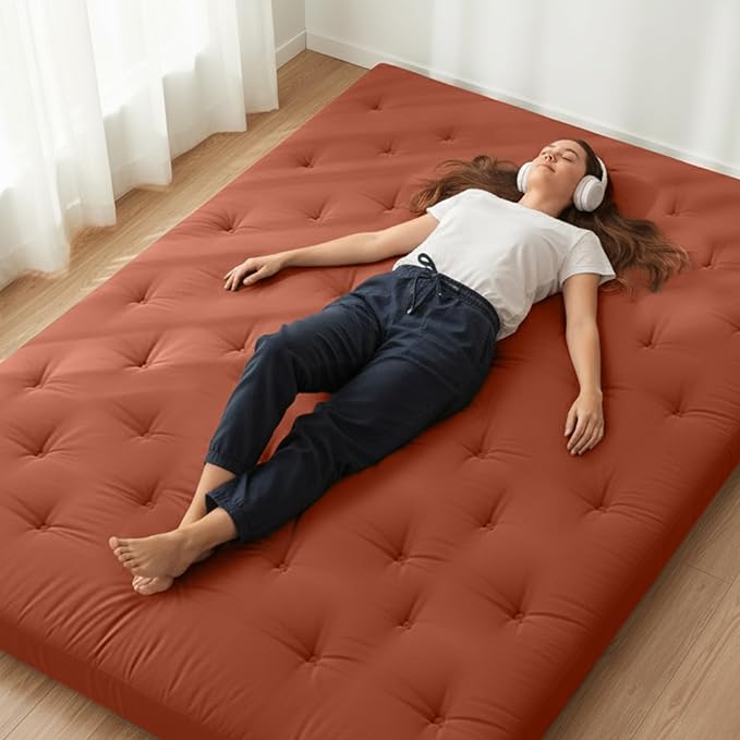ZonLi Japanese Floor Futon Mattress Twin Size 75"x 39", 100% Cotton Cover 2.5'' Thicken Tatami Mattress, Foldable Sleeping Pad, Portable Dormitory Tatami Mat, Roll Up Floor Lounger Bed for Adult