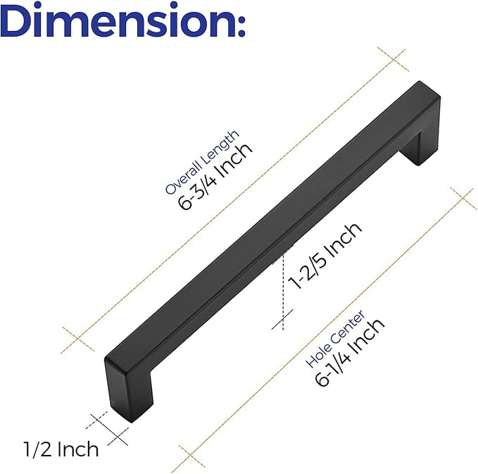 Ravinte 25 Pack 6-1/4 Inch Square Cabinet Handles - Matte Black Stainless Steel Drawer Pulls for Kitchen Hardware