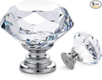 Ravinte 5 Pack Crystal Drawer Knobs - Glass Cabinet Knobs, Diamond Shaped, 30 mm with Silver Base
