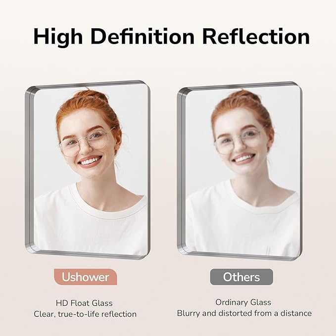 USHOWER Brushed Nickel Bathroom Mirrors 22"x30" 2 Pack, Silver Rectangle Mirrors for Over Sink, Rounded Corner, Aluminum Frame, Anti-Rust, Tempered Glass, Horizontal or Vertical Mounted