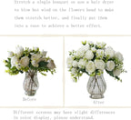 Artificial Peonies Silk Flowers in Glass Vase Faux Flowers Bouquets Modern Penoy Arrangement 4 Pack for Home Decoration Table Centerpiece (White)