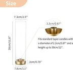 NUPTIO Hurricane Glass Candle Holders: 6 Pcs Gold Metal Taper Candlesticks Holder with 11.81 inch Long Clear Bottomless Cylinder Cover Stands for Wedding Anniversary Bridal Shower Table Centerpiece