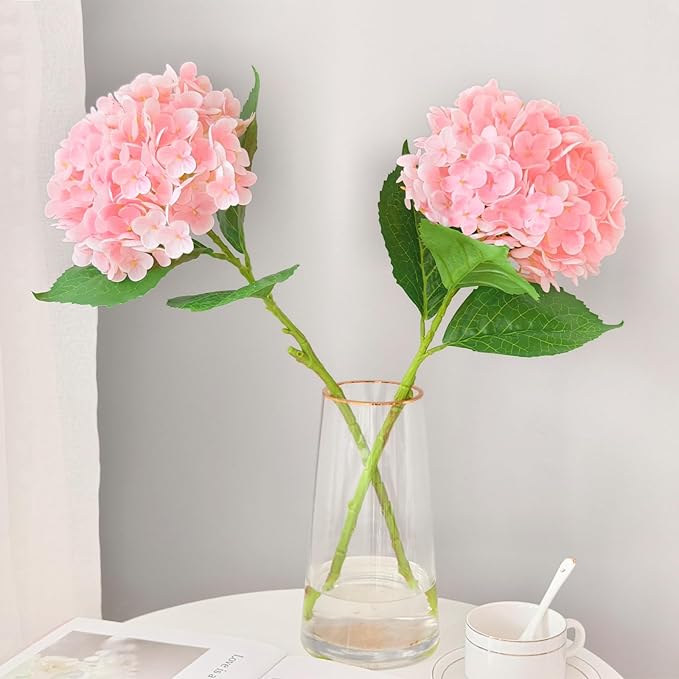 6 Pcs Real Touch Pink Hydrangea Artificial Flowers with Stems, Fake Silk Flowers for Outdoors, Artificial Flowers for Home Decor Wedding Bouquets Centerpieces Vase