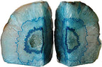 AMOYSTONE Geode Bookends Heavy Duty Agate Large Stone Bookend Decorative Crystal Quartz Book Ends Dyed Teal with Rubber Bumpers(1 Pair, 6-8 LBS)