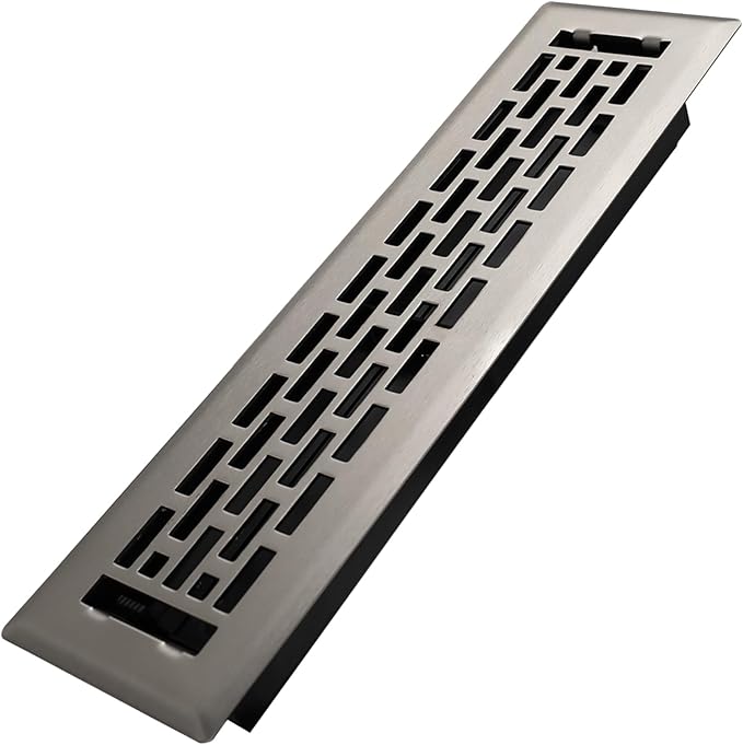2x12 Inches Heavy Duty Walkable Floor Register - Easy Adjust Air Supply Lever Decorative Floor Vent Covers - Boston Design Vent Covers for Home - Satin Nickel