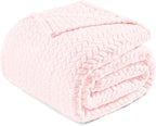 Exclusivo Mezcla Fleece Queen Size Blanket for Bed, 90x90 Inches Soft Cozy Jacquard Flannel Blankets, Lightweight Fuzzy Plush Warm for Winter, Light Pink