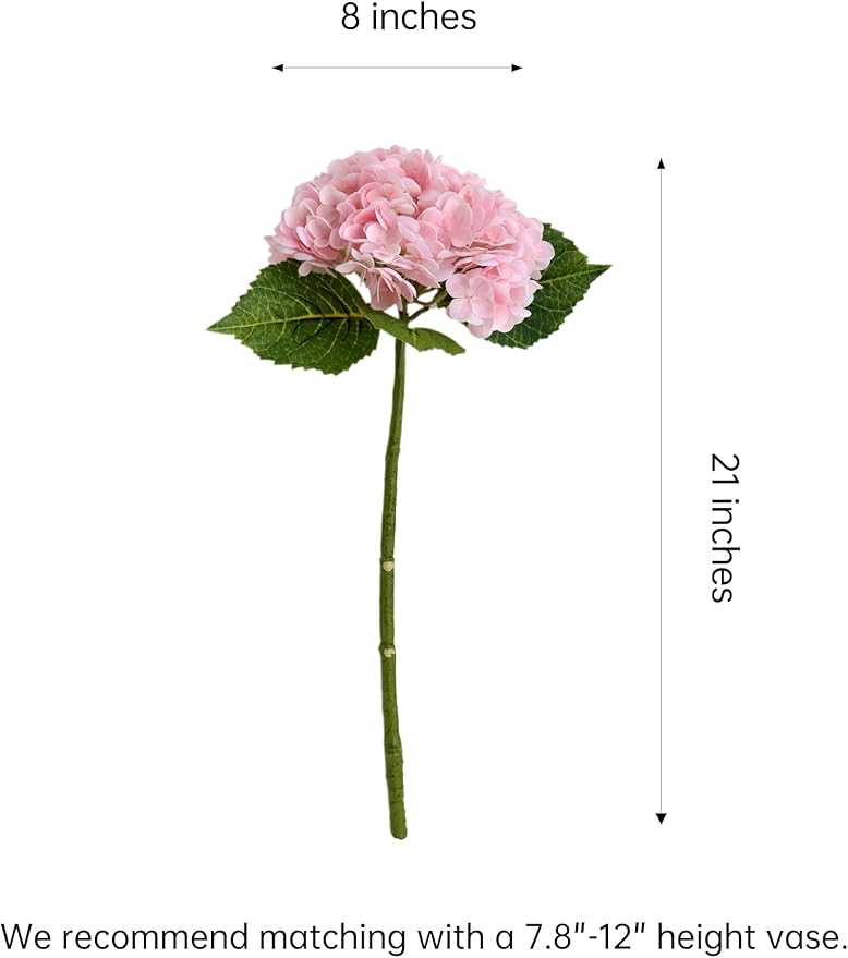 4pcs 21" Faux Pink Hydrangeas Artificial Flowers, Real Touch Silk Hydrangea Flowers with Stems for Bridal Wedding Bouquet Party Home Decor