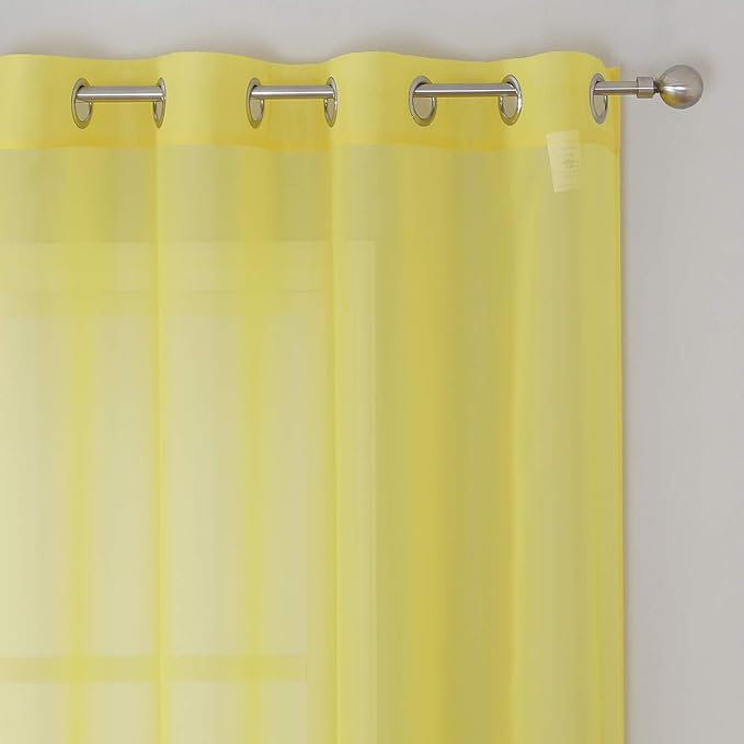 KEQIAOSUOCAI Vibrant Yellow 84 inch Length Sheer Voile Window Treatment Grommet Top Curtain Panels for Bedroom and Living Room (54 x 84 inches Long, Set of 2)