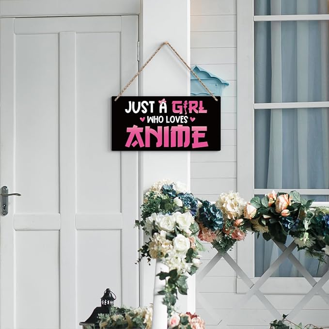 Anime Wall Decor Anime Room Decor Anime Gifts for Girls Anime Gifts for Women, Just a Girl Who Loves Anime Wooden Sign Wall Art Decor for Farmhouse Home Porch Bedroom Living Room Office Party