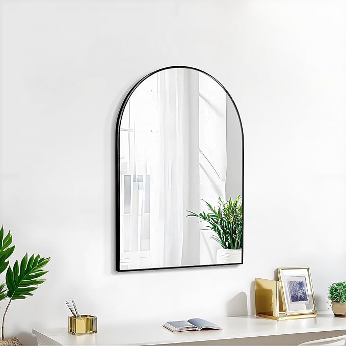 24x16 Arch Mirror Rectangle Wall Mounted Metal Frame Mirrors for Entryway Bedroom Bathroom Living Room 16 24 inch Black