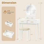 CHARMAID Vanity Desk with Mirror and Lights, Modern Makeup Vanity Table with 4 Drawers, 3-Color Dimmable LED Mirror, Girls Dressing Table and Stool Set for Small Bedroom (White)
